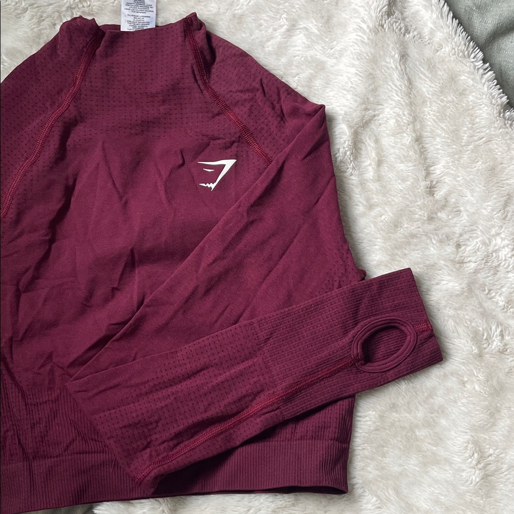 Gymshark Maroon Crew Neck athletic crop long sleeve